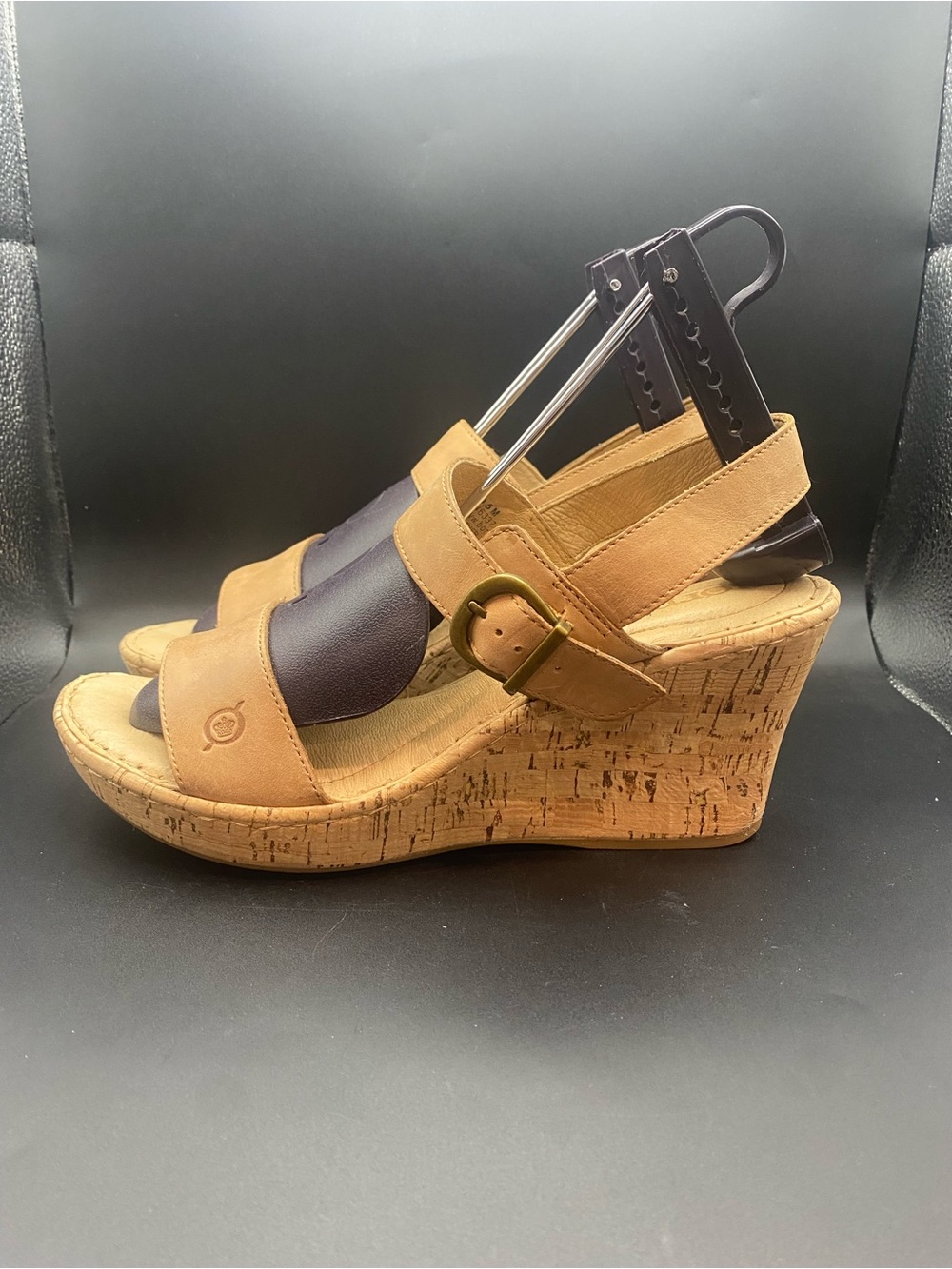 Womens Born Lenore Brown Leather Cork Strappy Wedges Sandals Size 9.5